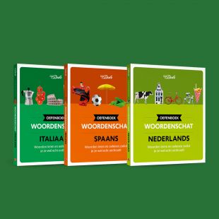 Boekomslagen Oefenboek woordenschat Italiaans, Spaans en Nederlands